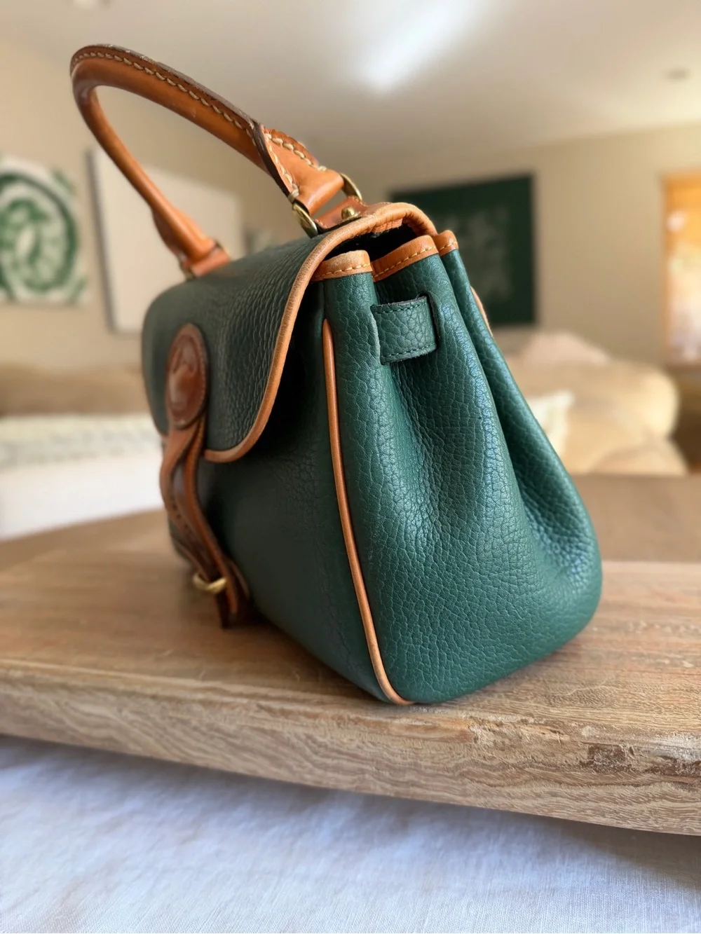Vintage Dooney & Bourke AWL Surrey Satchel Forest Green British Tan